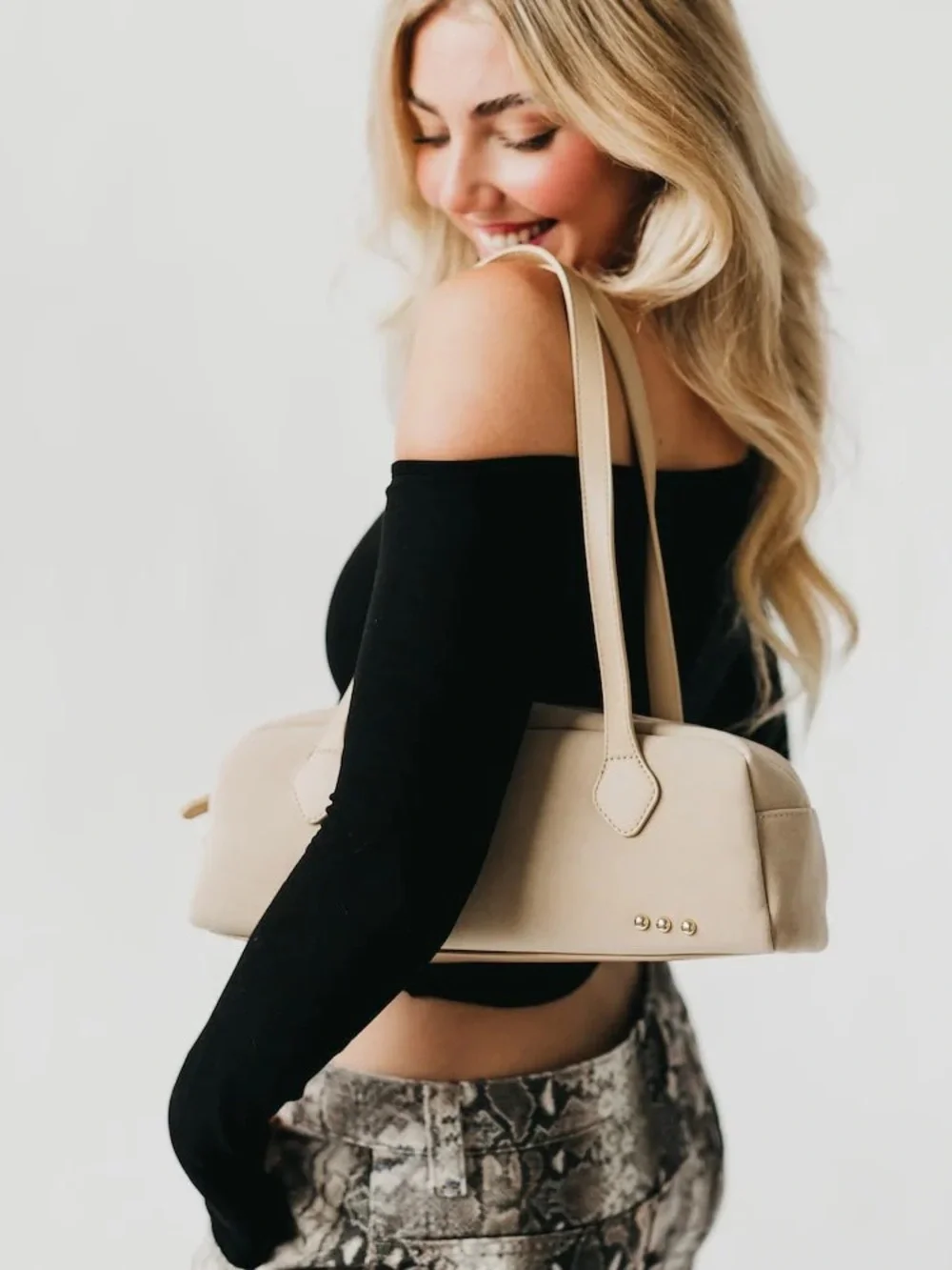 Pretty Simple Sally Vegan Suede Barrel Shoulder Bag High Quality Oat